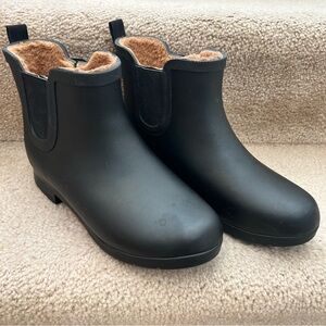 Chooka Delridge Faux Fur Ankle Waterproof Chelsea Rain Boots Black Women's W8